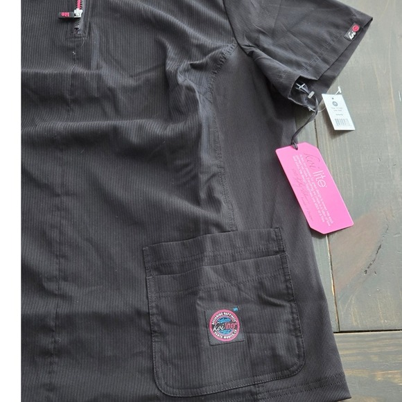 Koi Lite Womens 3X Black Dobby Rib Slim Fit Scrub Top Zip Neck Pockets - Picture 3 of 8